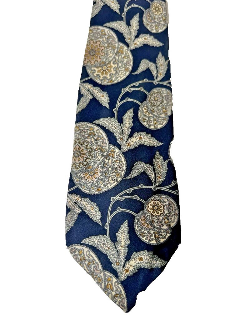 Pierre Balmain Silk Tie Italy Blue Deco Beach Luxury Couture Paisley Necktie